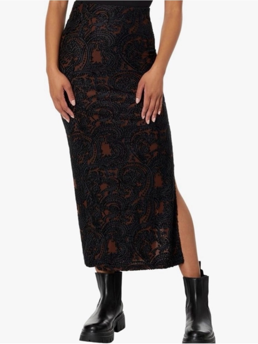 Free people velvet side slit Midi Skirt- M
